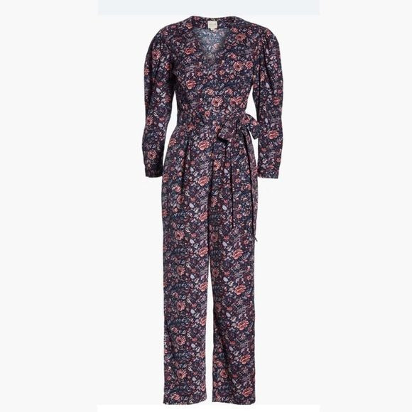 La Vie Rebecca Taylor || Wrap Style Corduroy Jumpsuit Floral Small