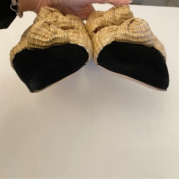 Tuckernuck || Suede and Raffia Lucia Wedges Knot Mules Black Tan 10