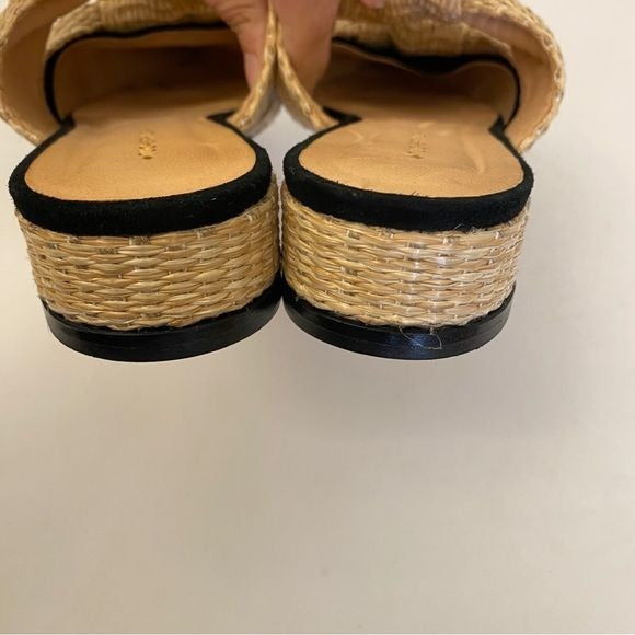 Tuckernuck || Suede and Raffia Lucia Wedges Knot Mules Black Tan 10