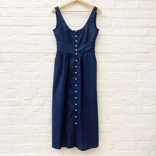 J. Crew || Button-Front Cotton Poplin Midi Dress Navy Blue 2