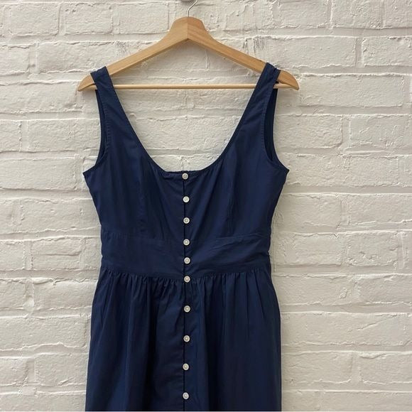 J. Crew || Button-Front Cotton Poplin Midi Dress Navy Blue 2