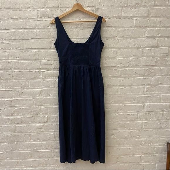 J. Crew || Button-Front Cotton Poplin Midi Dress Navy Blue 2