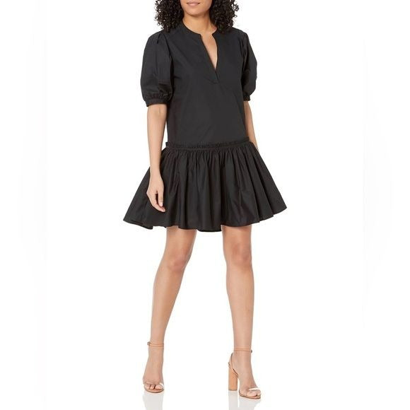 Joie || Courtrine Cotton Poplin Drop Waist Ruffle Mini Dress Black Small