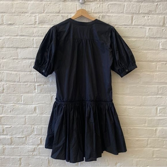 Joie || Courtrine Cotton Poplin Drop Waist Ruffle Mini Dress Black Small