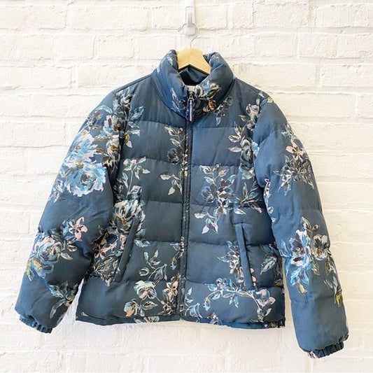 Anthropologie || Ett:Twa Floral Puffer Jacket Coat Blue Small