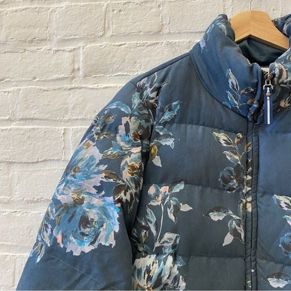 Anthropologie || Ett:Twa Floral Puffer Jacket Coat Blue Small