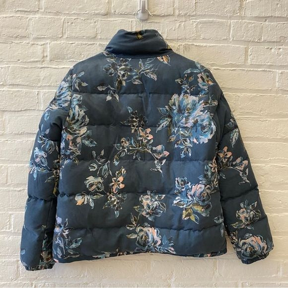 Anthropologie || Ett:Twa Floral Puffer Jacket Coat Blue Small