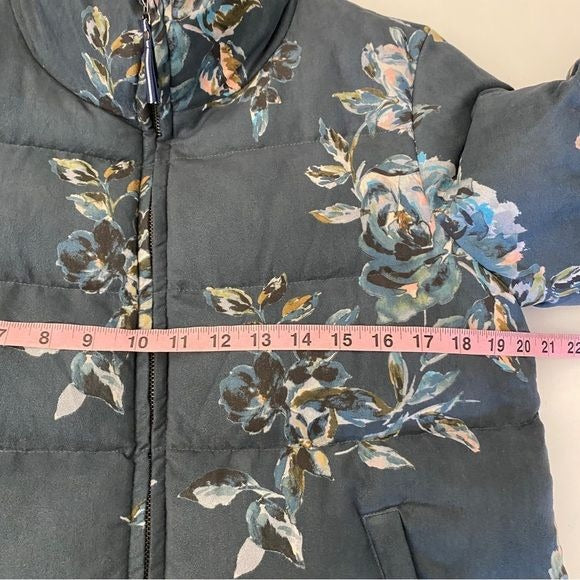 Anthropologie || Ett:Twa Floral Puffer Jacket Coat Blue Small