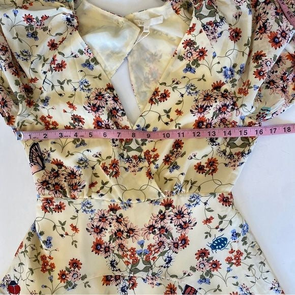 Maje || Inora Floral-print Silk Playsuit Romper Butterfly Ladybug 36 NWT