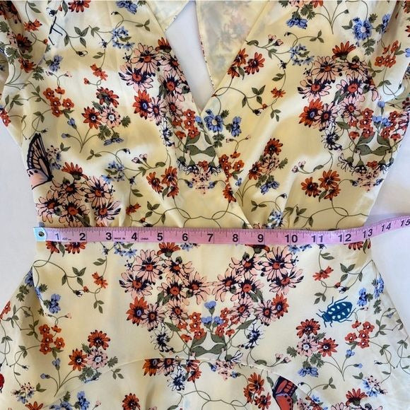 Maje || Inora Floral-print Silk Playsuit Romper Butterfly Ladybug 36 NWT