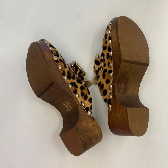 Boden || Iris Snaffle Heeled Clogs in Classic Leopard Horsebit Pony Hair Tan 37