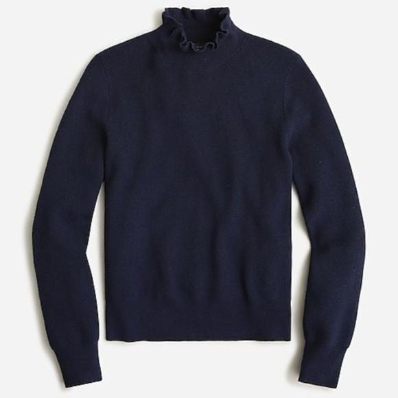 J.Crew || Ruffleneck Merino Wool Blend Sweater Navy XXS