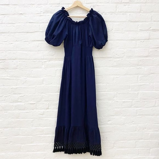 SACHIN & BABI || Jacqueline Fringe Maxi Dress Slit Peasant Midnight Navy Black 2