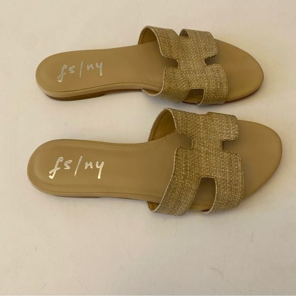 French Sole FSNY || Beige Raffia Alibi Sandals Slip On Slides Tan 8.5