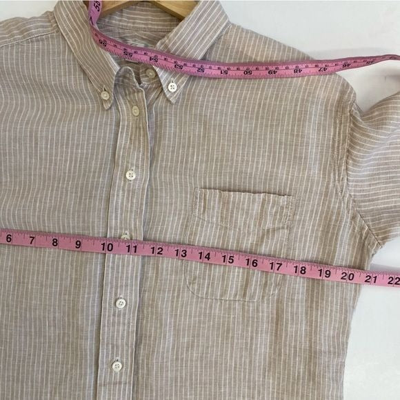 Claridge & King || Striped Linen Button Down Shirt Oversized His Boyfriend Tan M