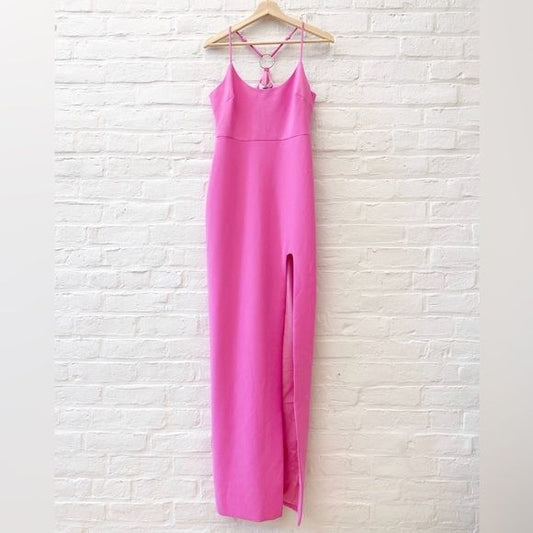 Likely || Sammy Gown High Slit Ring Back Crepe in Pink Sugar 4 NWT