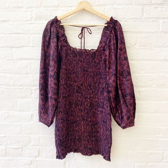 Free People || Smock It To Me Long Sleeve Mini Dress Floral XS NWT