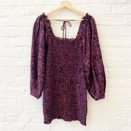 Free People || Smock It To Me Long Sleeve Mini Dress Floral XS NWT