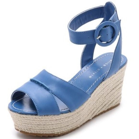 Alice + Olivia || Roberta Vachetta Platform Wedge Sandals Blue 37.5