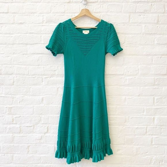 Anthropologie || Maeve Promenade Pointelle Knit Dress Green Medium