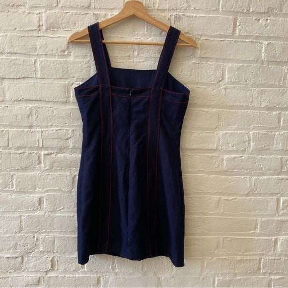 C/MEO Collective || Square-Neck Linen-Blend Mini Dress Navy Small