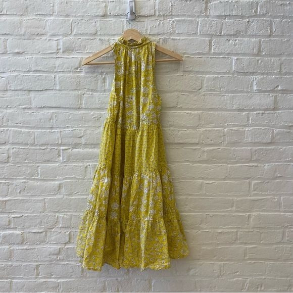 Ro's Garden || Sofia Tiered A-line Mini Dress Floral Block Print Yellow XS