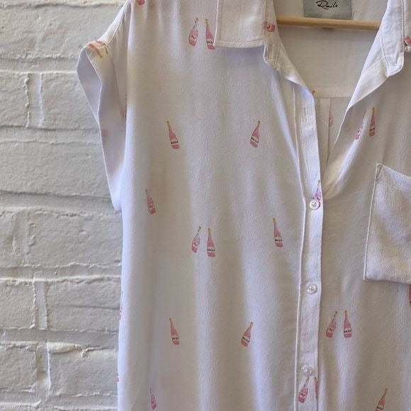 Rails || Whitney Rosè Champagne Print Blouse Button Down Small White