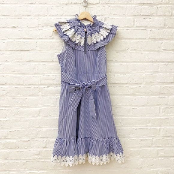 Ted Baker || Kikkii Frill Bib Lace Applique Dress Fit & Flare Keyhole Blue US 4