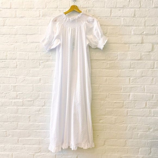 Hill House || The Caroline Nap Dress Smocked Maxi Bright White Swiss Dot L NWT