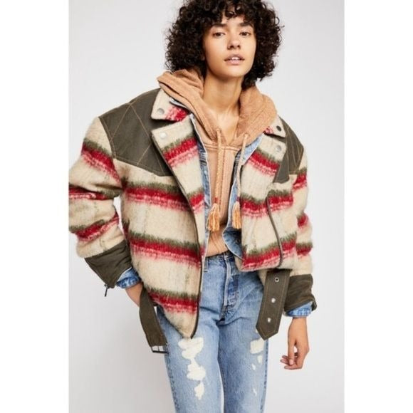 Free People || Montana Oversized Quilted Jacket Coat Plaid Slouchy Belted Small