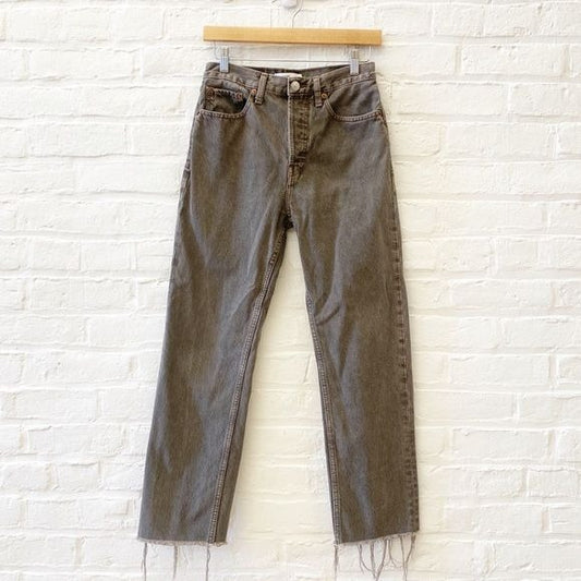 RE/DONE || 70's Ultra High Rise Stove Pipe Jeans in Washed Chocolate Brown 26