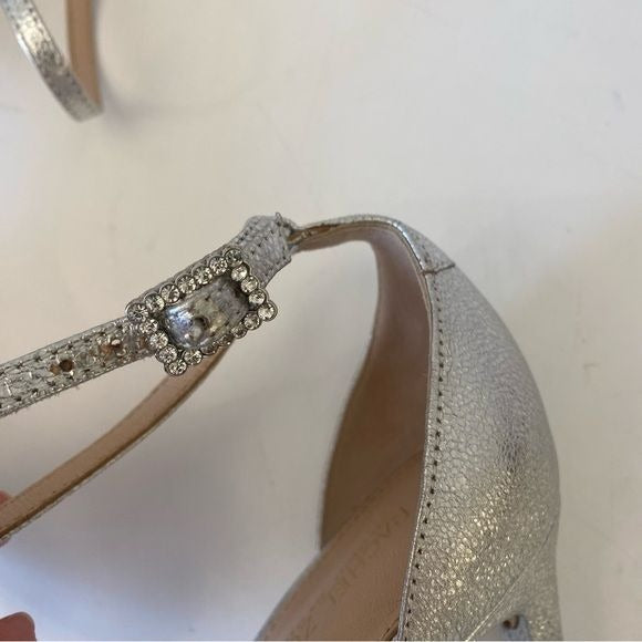 Rachel Zoe || Emma Formal Heels Sandals Metallic Silver Crystal Buckle 7.5