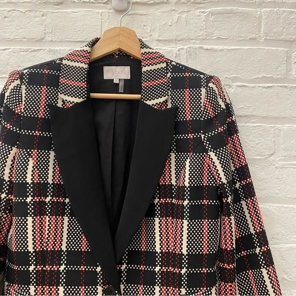 1. State || London Calling Plaid Single Button Blazer Black Red Holiday 8