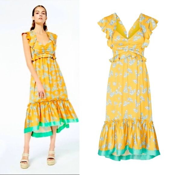 Three Floor || Lemonana Printed Satin Midi Dress UK 6 US 2