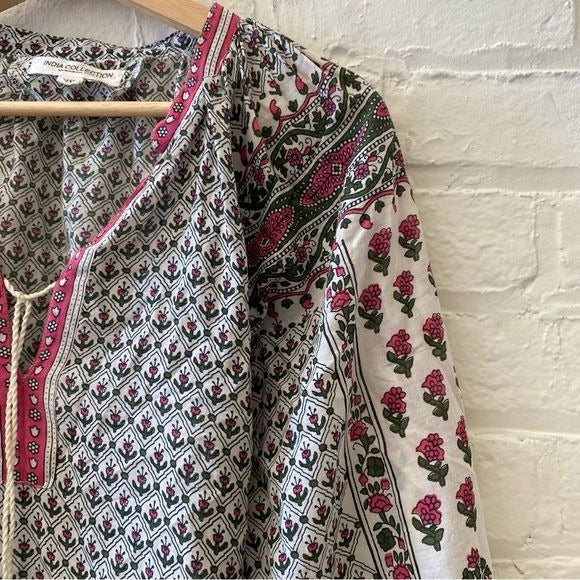 Emerson Fry || India Collection Heritage Top Pink Yarrow Block Print XS