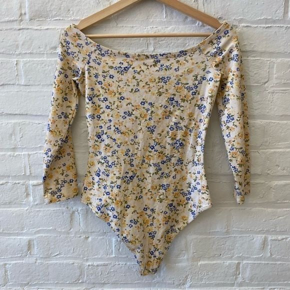 Sezane || Bella Bodysuit in Jardin Printanier Floral Print Yellow Small