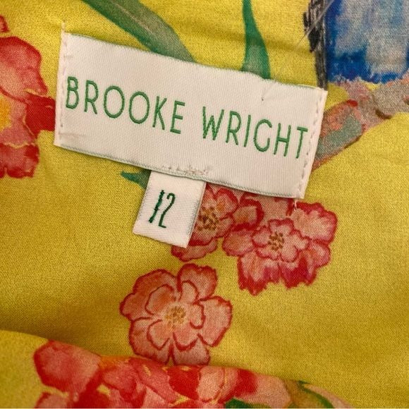 Brooke Wright Designs || Pleated Skirt with Sash Belt Bow Birds Floral Yellow 12