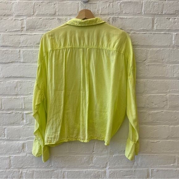 Anthropologie || Pilcro Twist-Front Blouse in Lime Yellow Green Medium