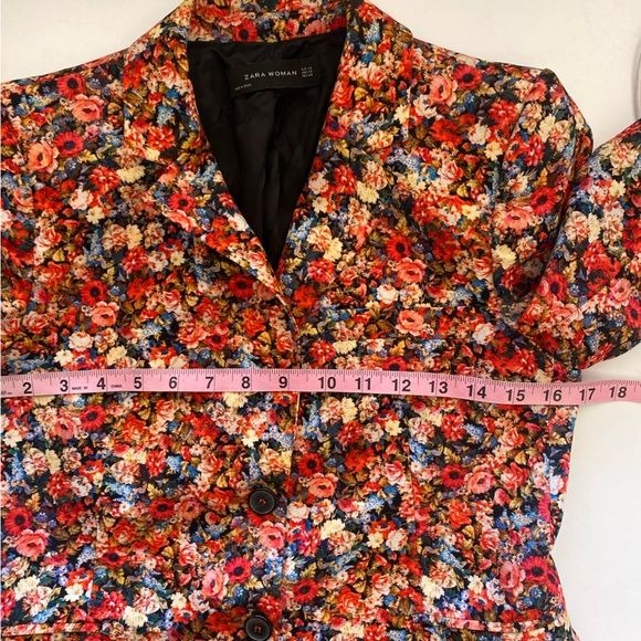 Zara || Two Piece Matching Suit Floral Blazer Pants Red Pink XS / S