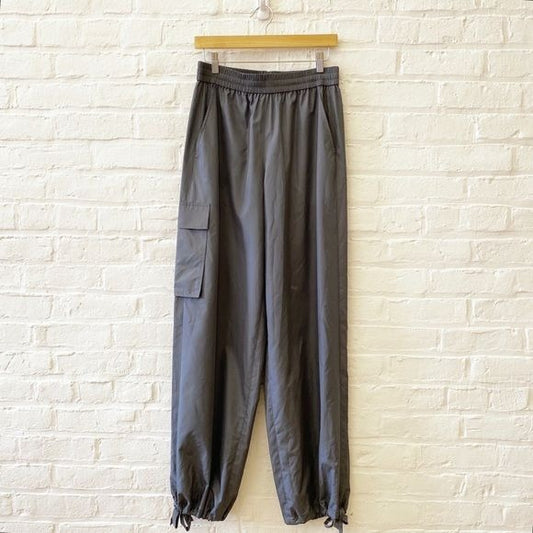 Tibi || Italian Sporty Nylon Wide Leg Pull on Pants Blue Gray Small