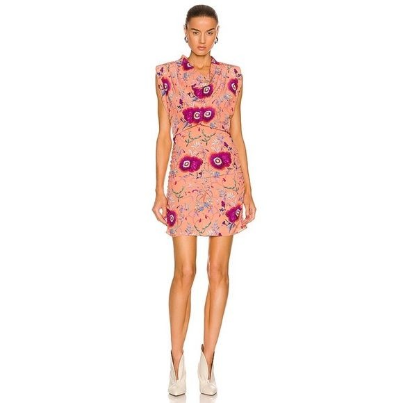 Isabel Marant || Bemaya Dress in Papaya Floral Stretch Silk 36