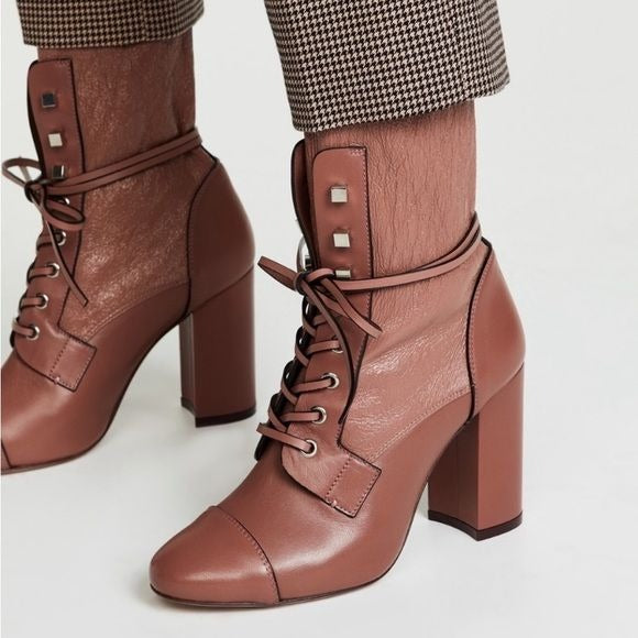 Stuart Weitzman || Veruka Leather Combat Sock Bootie Heeled Mauve Pink 9.5