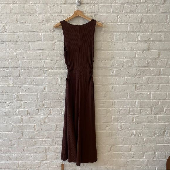 Reformation || Brynlee Ribbed Knit Cutout Keyhole Midi Dress in Cafe Brown L NWT