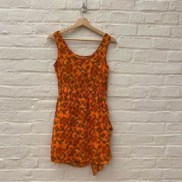 Rhode || Tilda Floral Mini Dress with Ruffle Orange XS