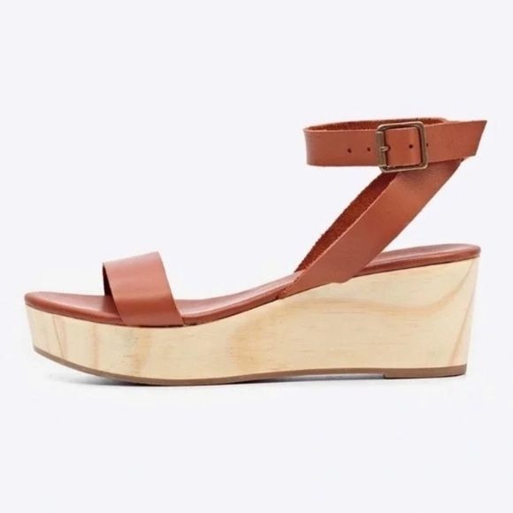 Nisolo || Sarita Leather Strap Wooden Wedge Sandals Brown 9