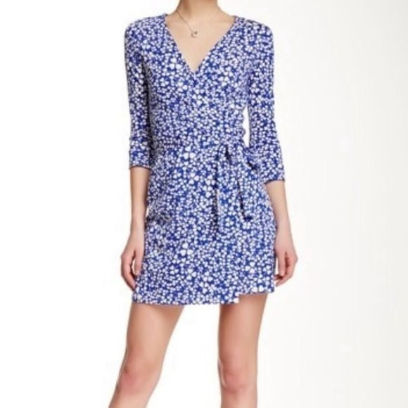 Diane Von Furstenberg || New Julian Mini Wrap Dress Heart Clovers Royal Blue 0