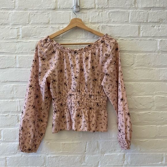 Madewell || Sophia Top in Bouquet Floral Smocked long Sleeved Pink XS