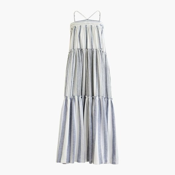 J. Crew || Chambray Stripe Tiered Dress XS