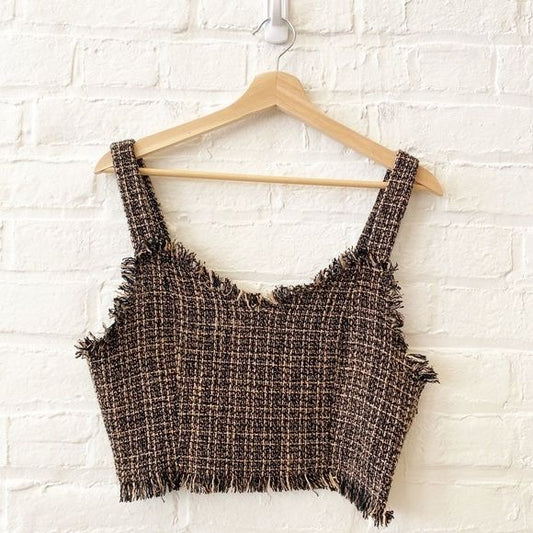 Anthropologie || Mare Mare Fringed Tweed Tank Brown Black XS