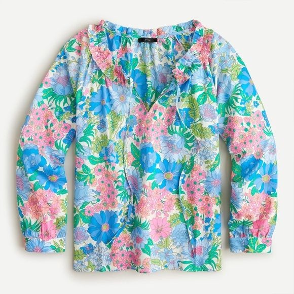 J.Crew || Tie-front Ruffle Top in Fairy Floral Cotton Blouse XS